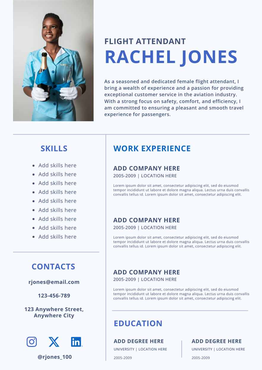 Basic Flight Attendant CV Resume Preview