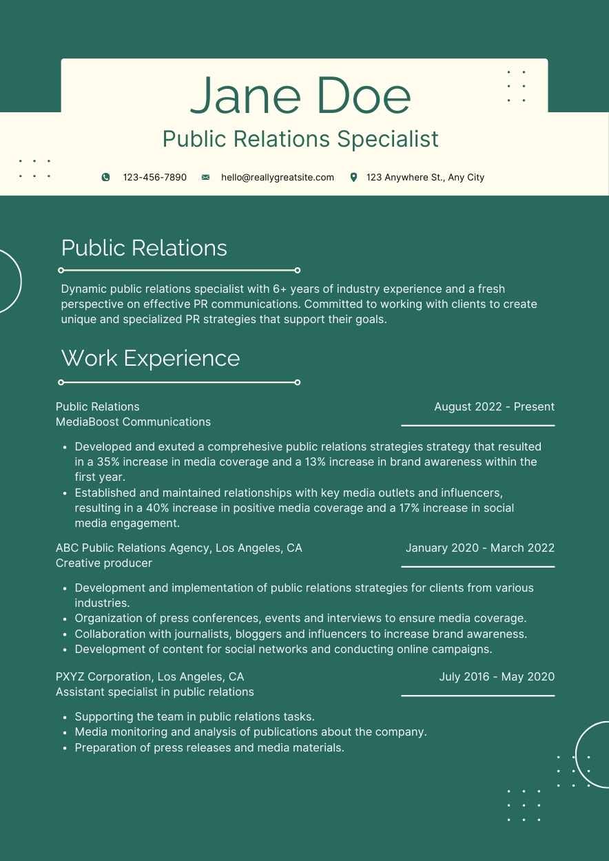 Basic Public Relations Resume Preview