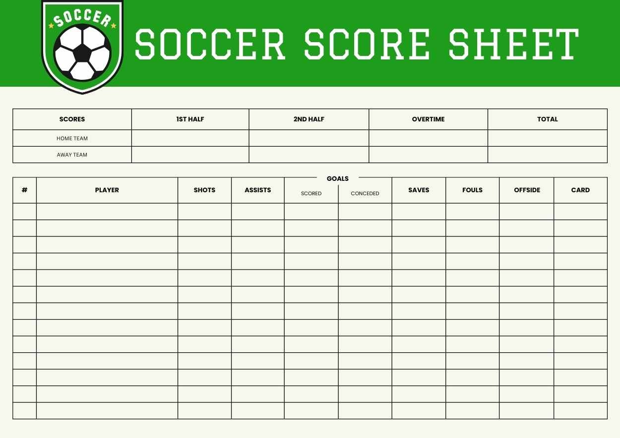 Basic Soccer Score Sheet Preview