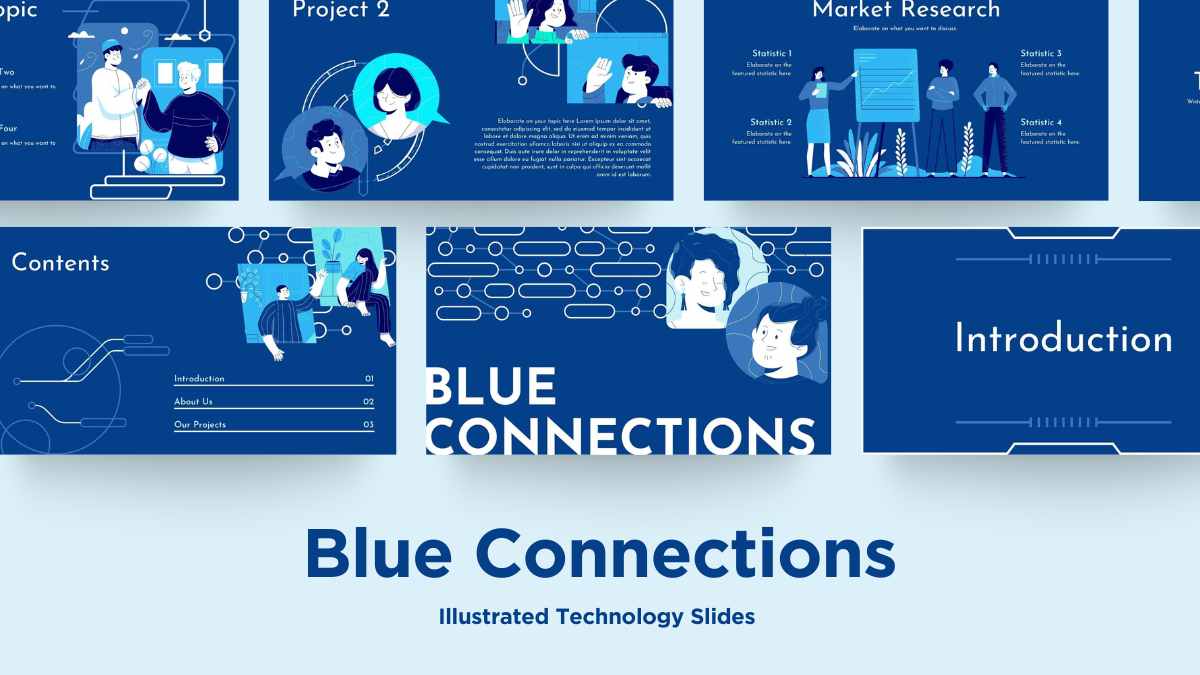 Illustrated Blue Modern Connections Slides Preview