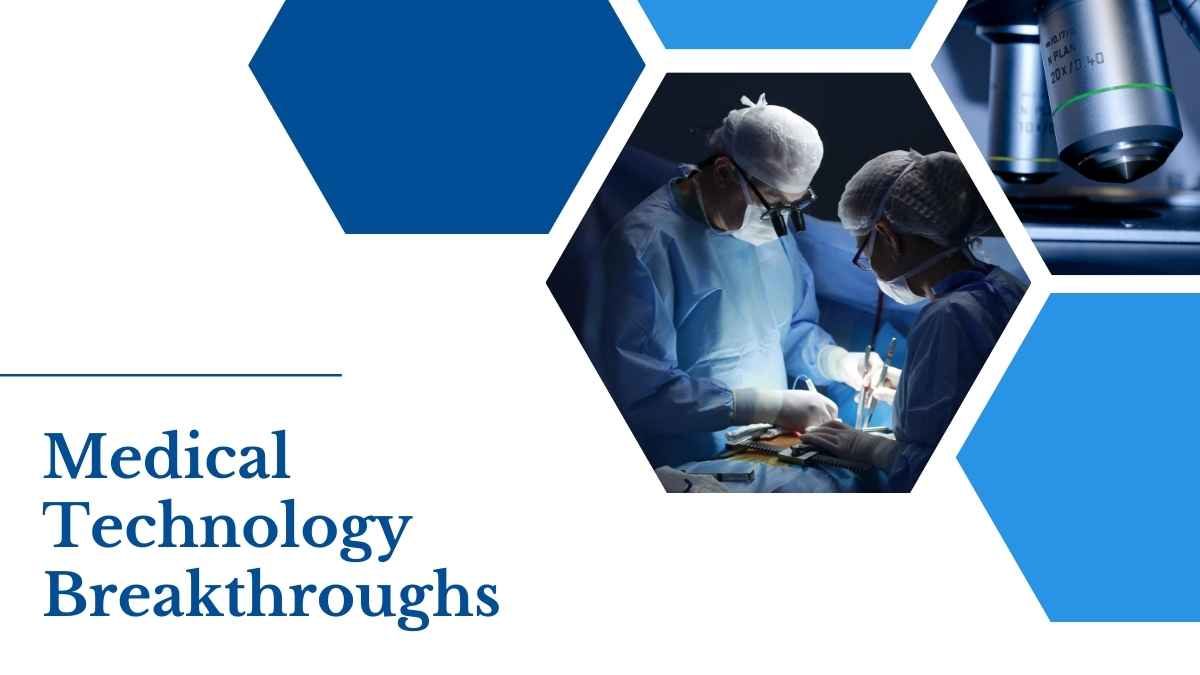 Blue Minimalistic Medical Technology Breakthroughs Slides Preview