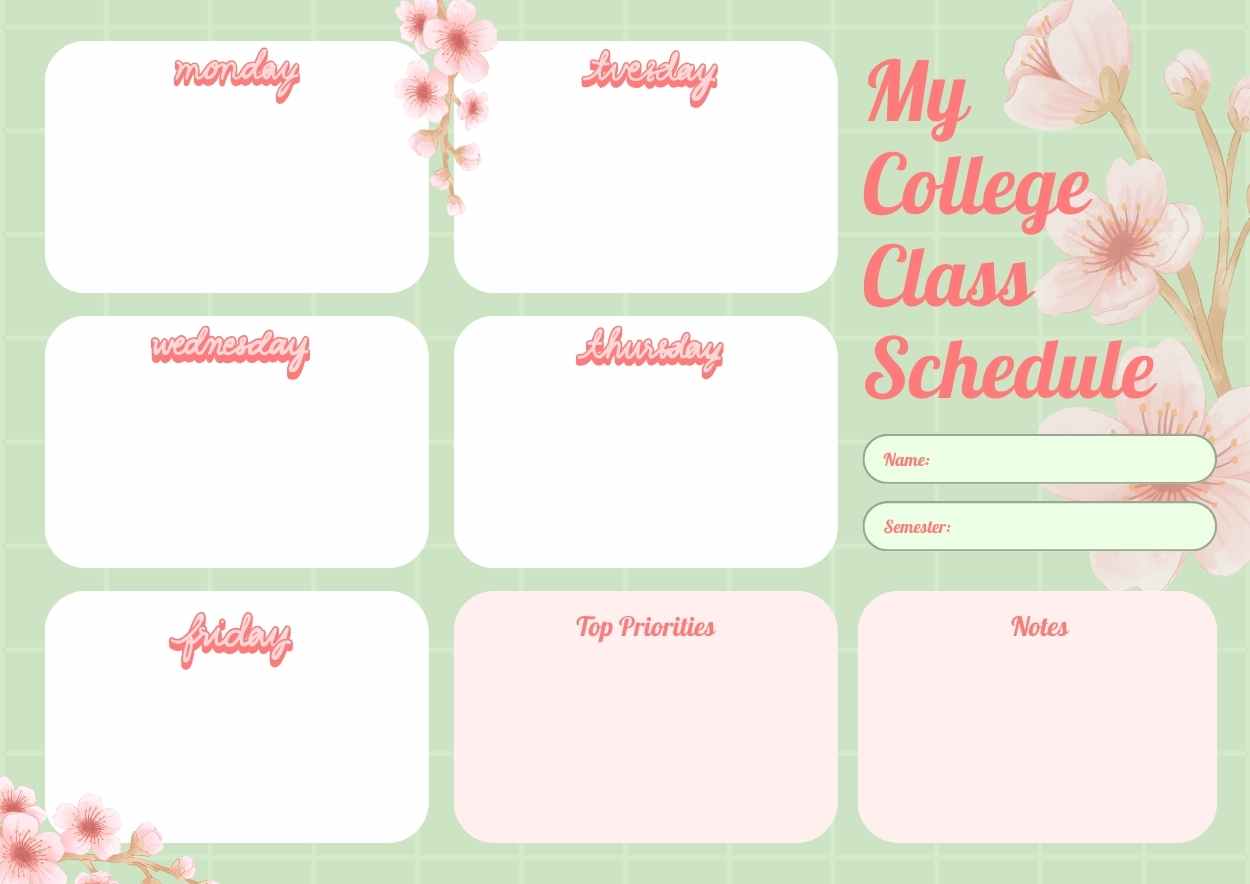 Cute College Class Schedule Preview