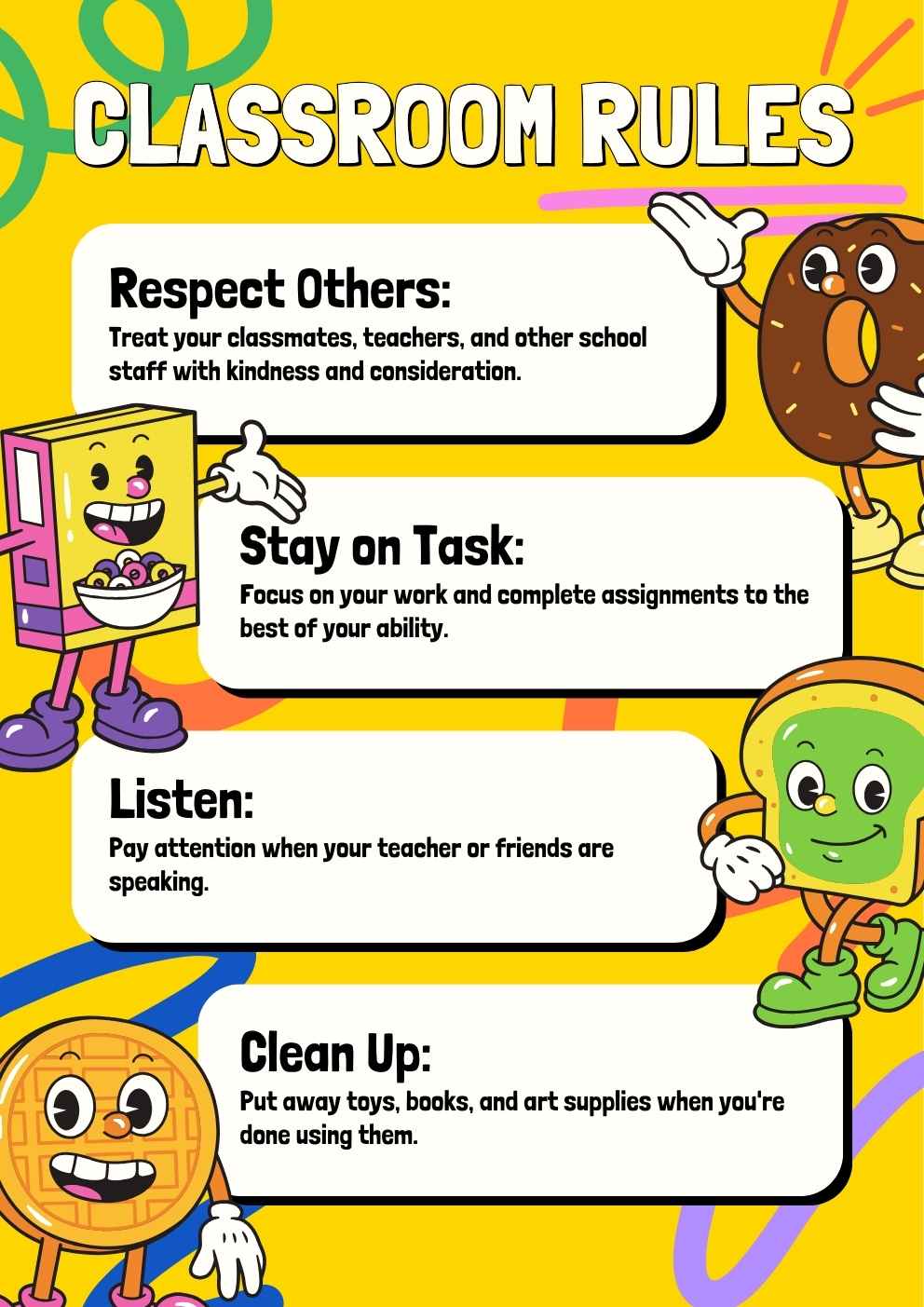 Cute Illustrated Classroom Rules Poster Slides Preview