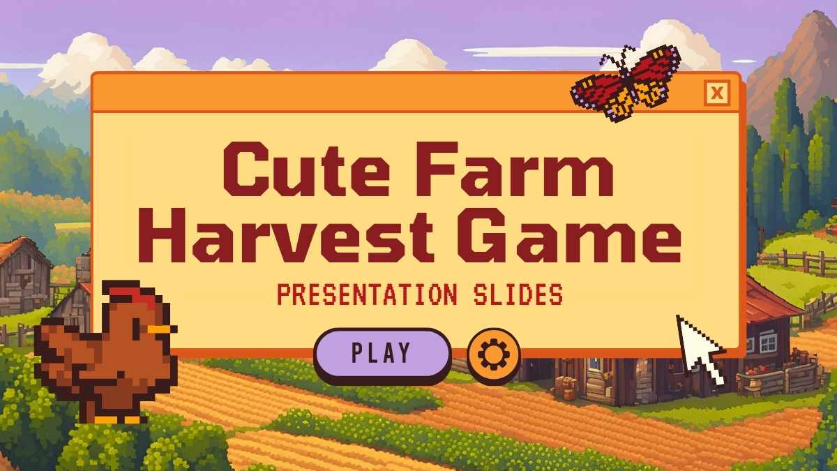 Cute Pixelated Farm Harvest Game Slides Preview