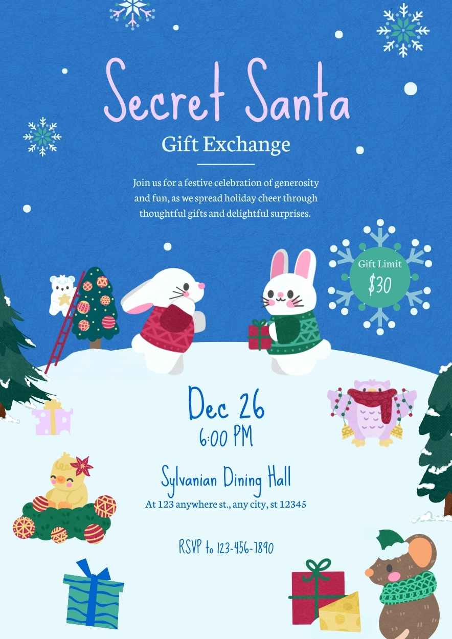 Cute Secret Santa Exchange Christmas Party Flyer Preview