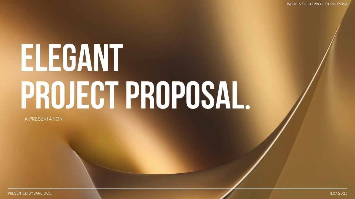 Professional Elegant Minimal White and Gold Project Proposal Slides Preview