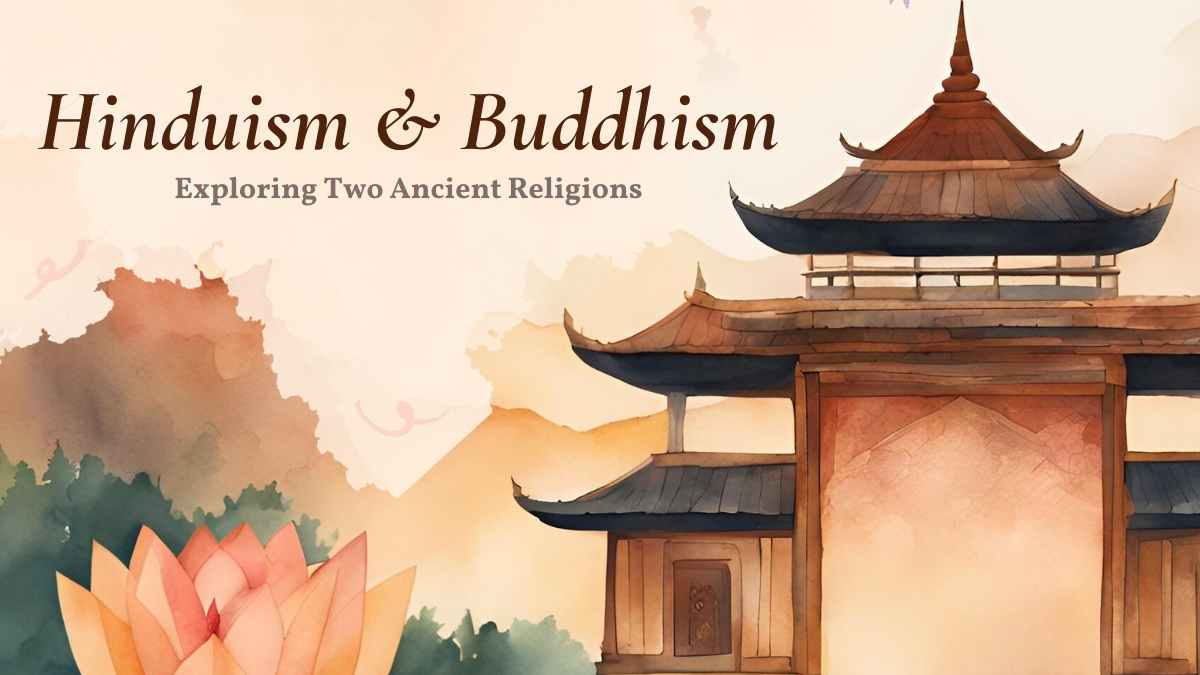 Elegant Watercolor Hinduism And Buddhism Slides Preview