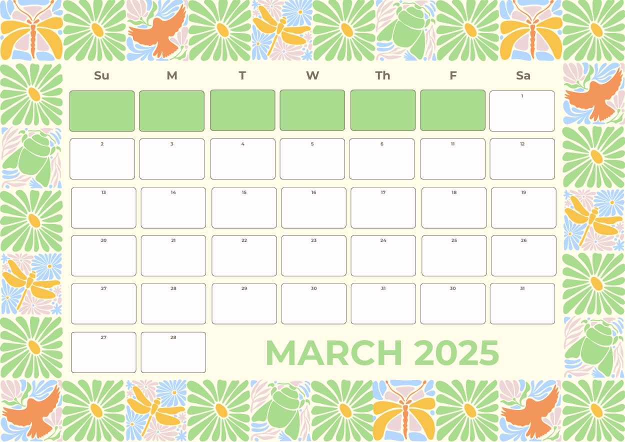 Floral March Calendar Planner Preview