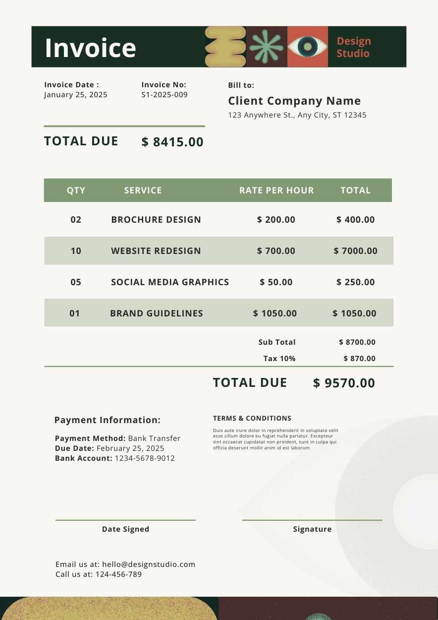 Formal Graphic Design Invoice Preview