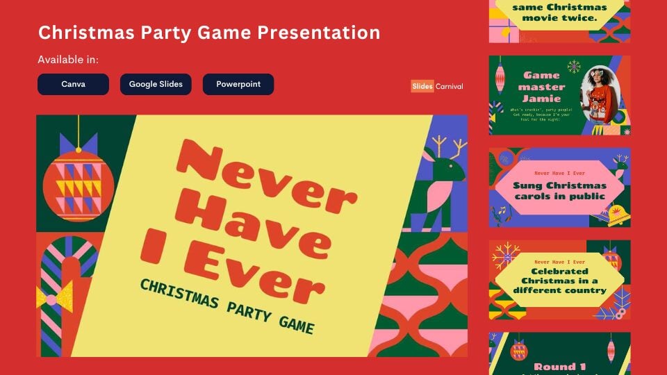 Geometric Never Have I Ever Christmas Party Game Preview