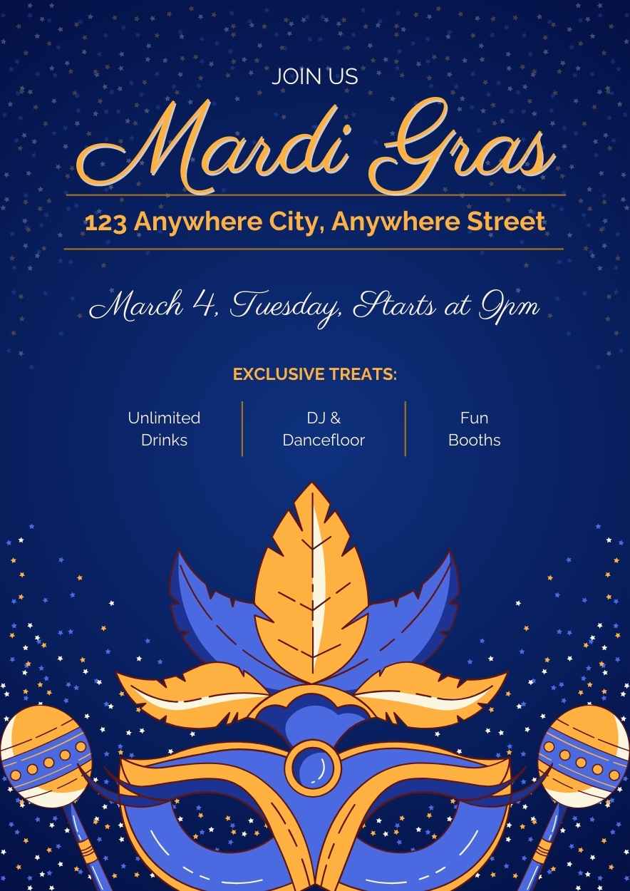 Illustrated Mardi Gras Invitation Preview