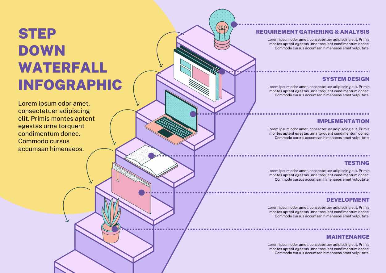 Illustrated Step Down Waterfall Infographic Preview