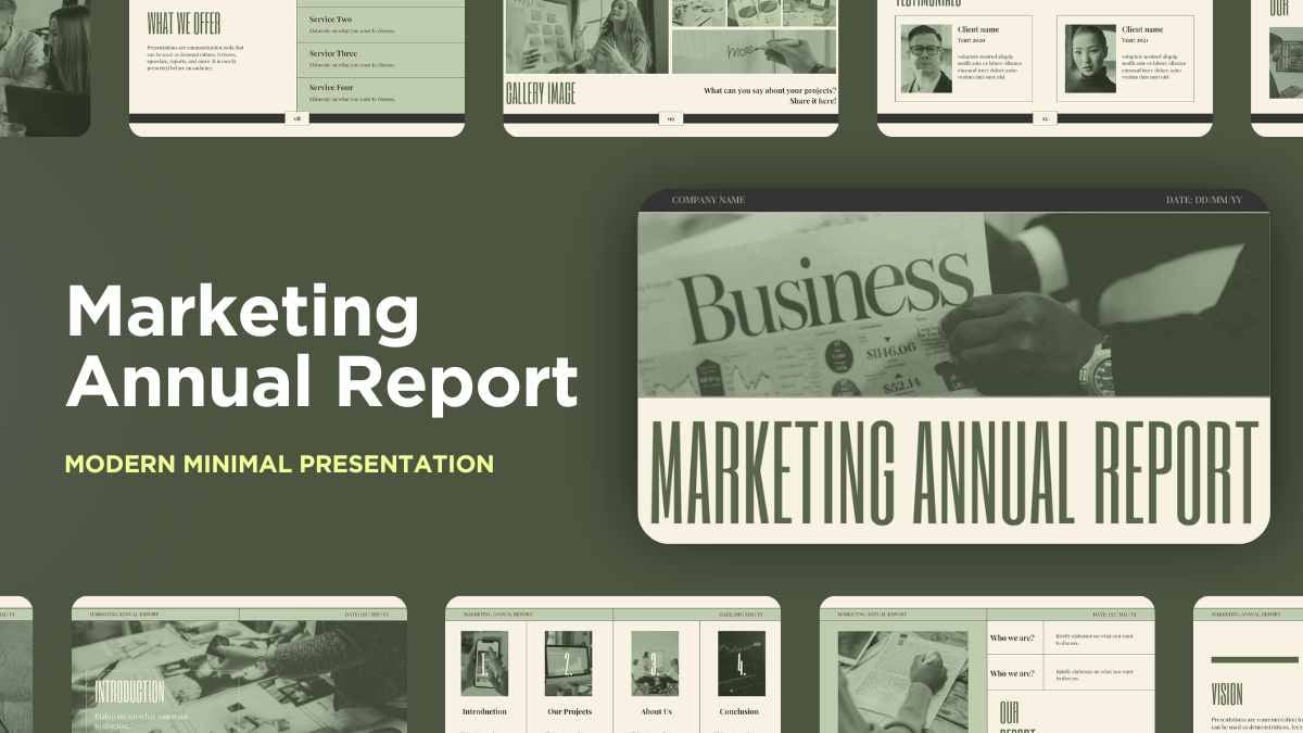 Green Modern Minimal Marketing Annual Report Slides Preview