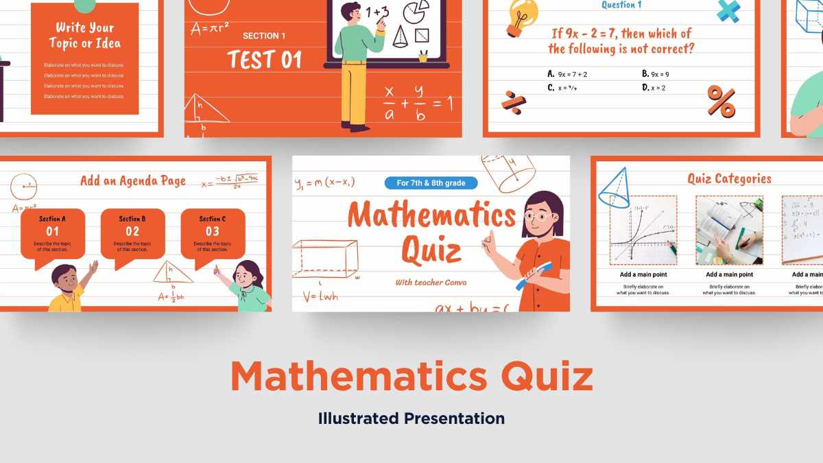 Cute Illustrated Mathematics Quiz Slides Preview