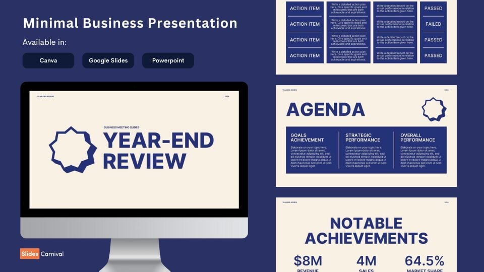 Minimal Year-end Review Business Meeting Slides Preview