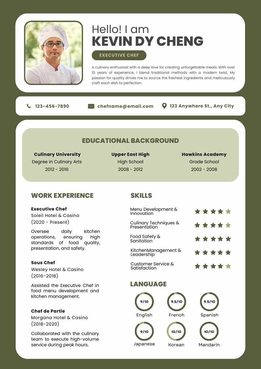 Modern Chef Resume Slides Preview