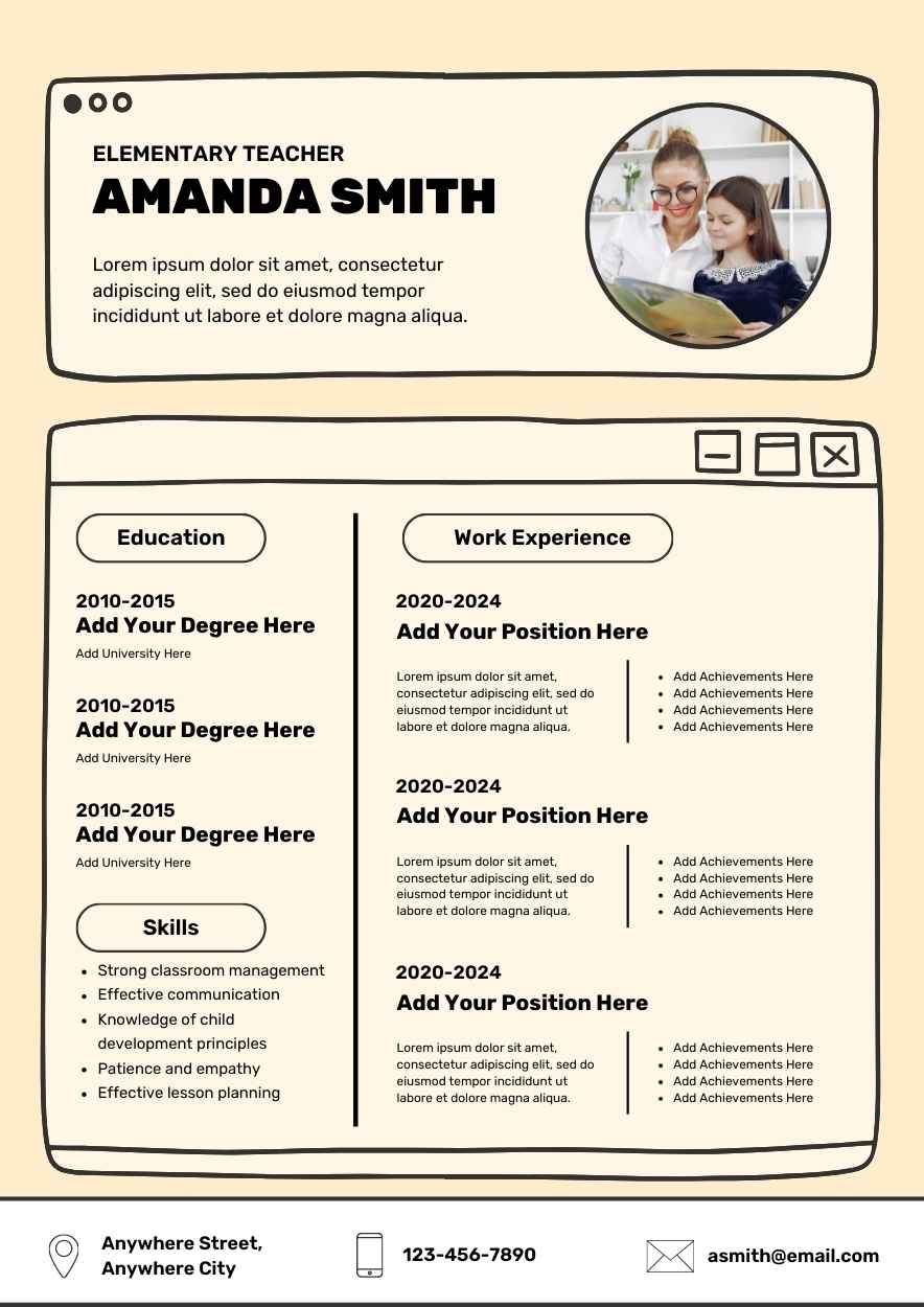 Simple Elementary Teacher CV Resume Preview