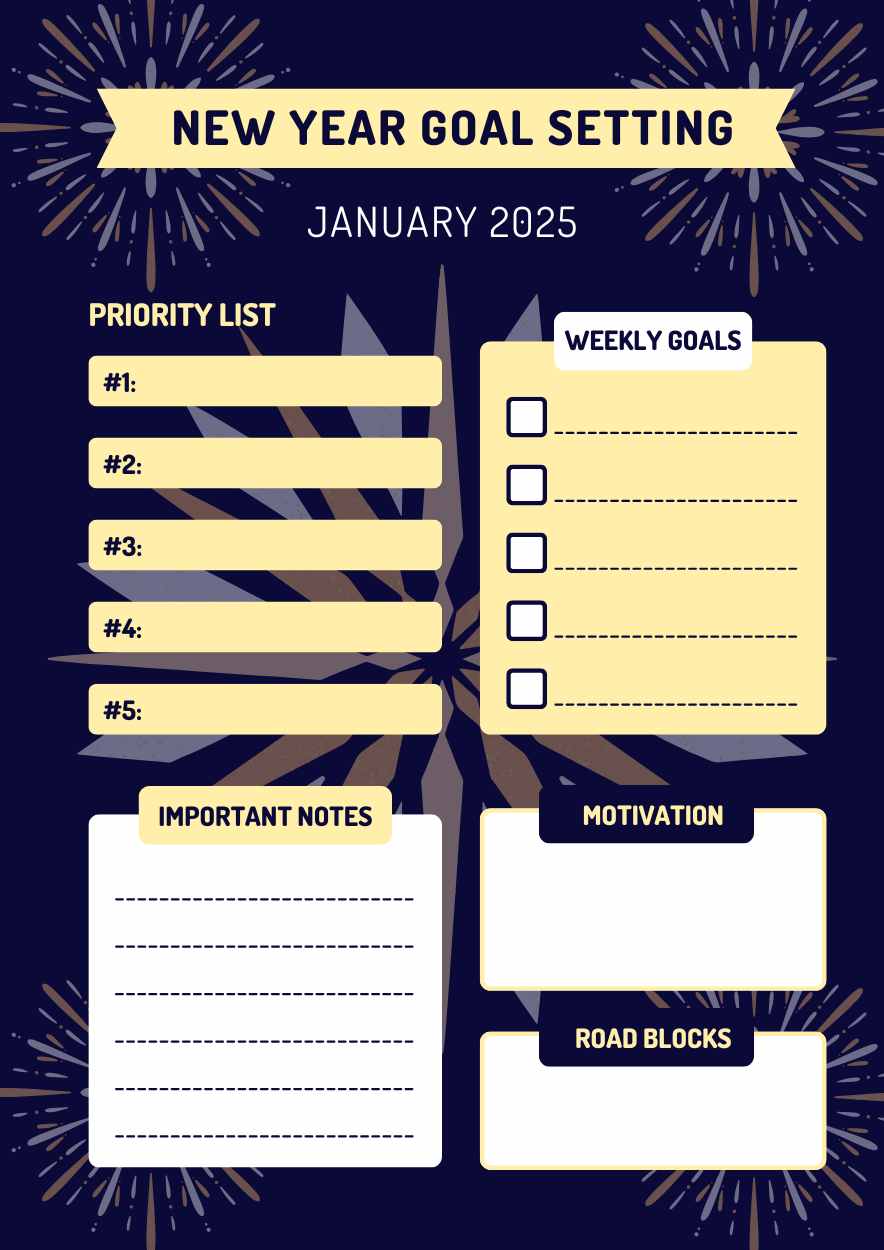 New Year Goal Setting Worksheet Preview