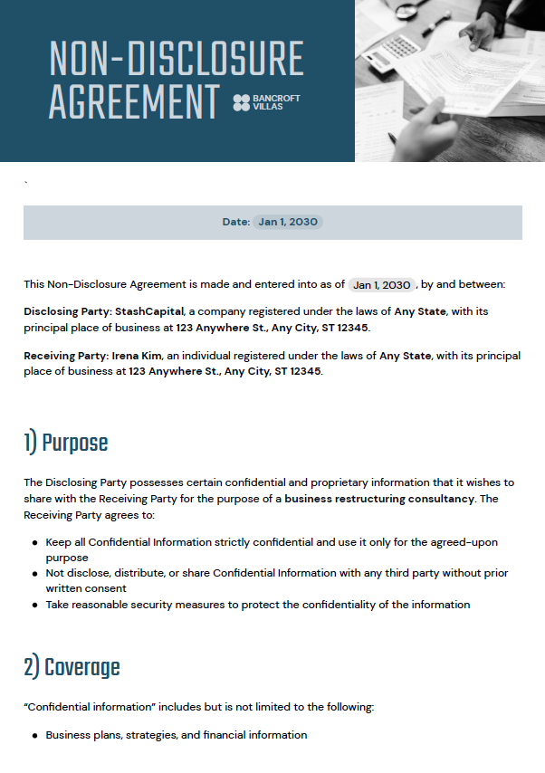 Non Disclosure Contract Agreement Preview