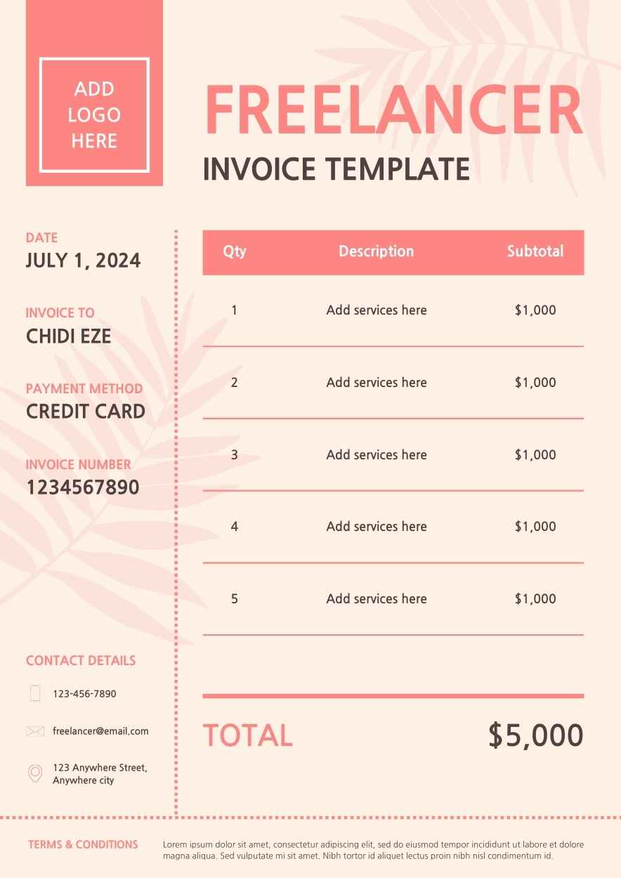 Pastel Freelancer Invoice Template Preview