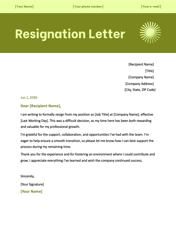 Resignation Letter Preview