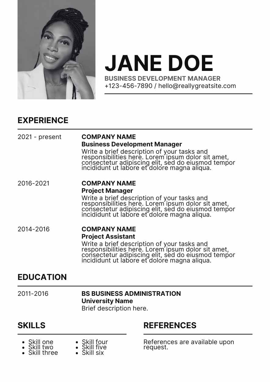 Simple Business Development Manager CV Resume Preview