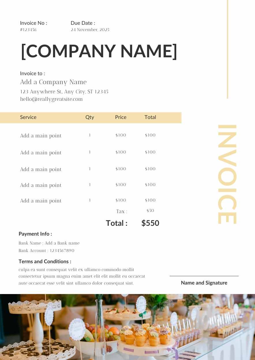 Simple Catering Invoice Template Preview