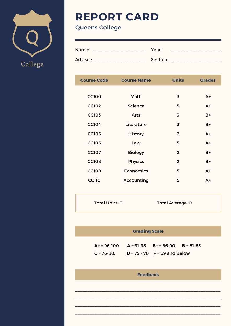 Simple College Report Card Preview