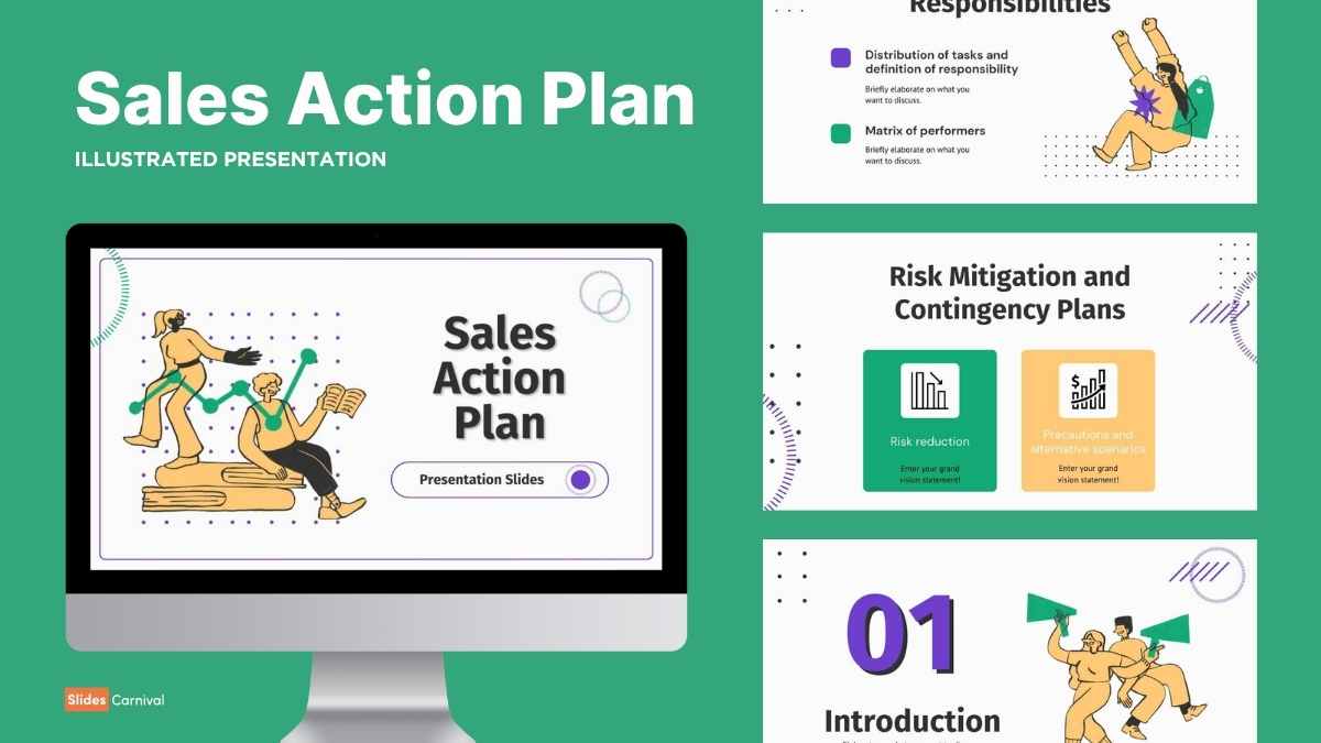 Simple Illustrated Sales Action Plan Slides Preview